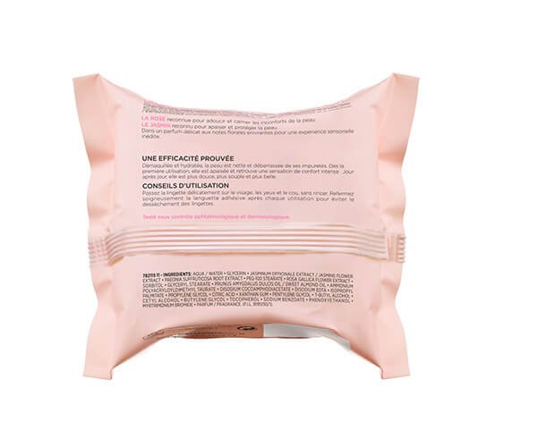 Ansiktsservietter sensitiv hud Fleurs Rares pakkebilde bak